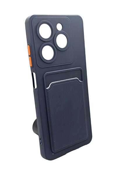 Generic Hard Silicone Back Cover With Card Pocket For Tecno Spark 20C - Dark Blue