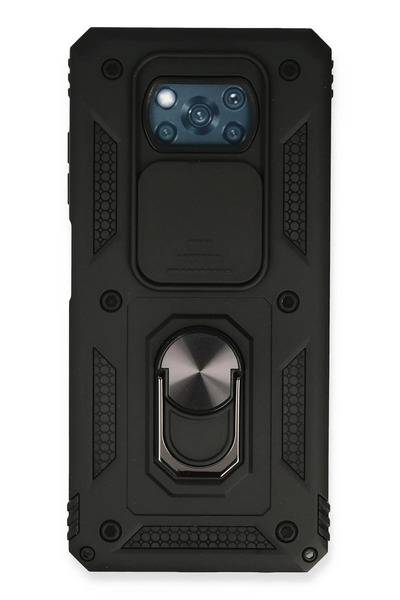 NewFace حافظة LVSQVR لهاتف Xiaomi Pocophone X3 مصنوعة من السيليكون مع حلقة عدسة (230524) - أسود