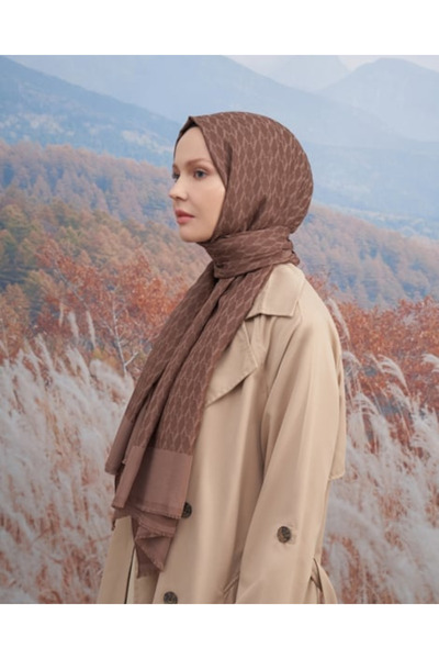 ARMANDA A desenli Cotton Monogram Şal - Kahve