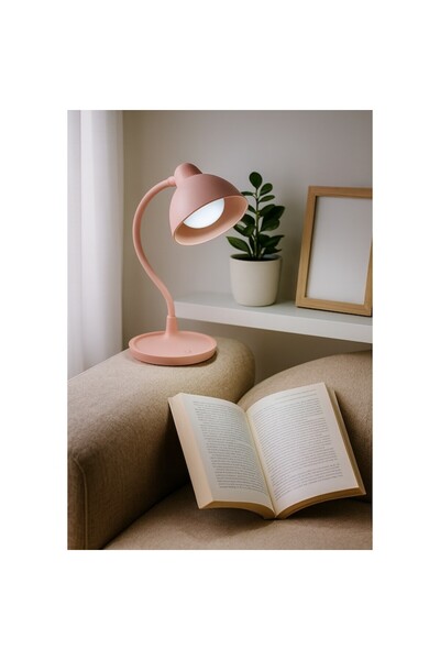 ABS LED desk lamp, USB rechargeable, 3 levels, flexible arm, 33 cm, Pastel pink