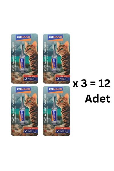 Zonaks Kedi Pire/Kene Bitkisel Aromatik Damla 2Ml 1-10 Kg Kediler için 12 Adet