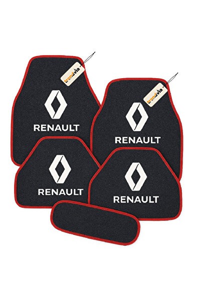 trivexa Renault Logolu 5'li Antrasit Kırmızı Oto Halı Paspas Seti – Kaymaz Ta...
