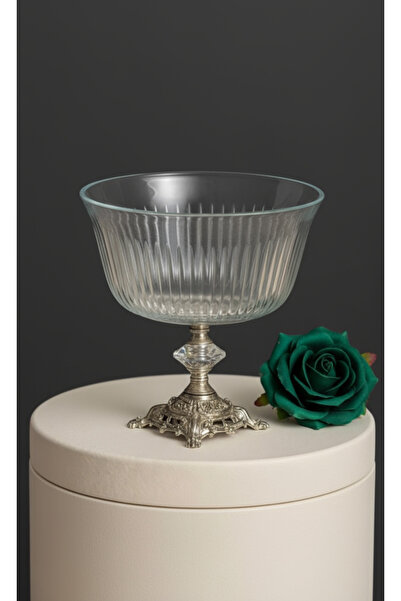 ÇNR Home Collection وعاء كبير الحجم بقاعدة معدنية وتفاصيل ذهبية - للعرض - للت...