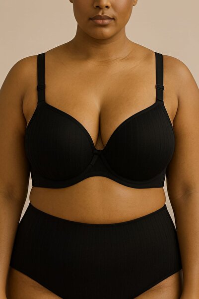 enmodaiçgiyim Black Plus Size C Cup Shaping / Sculpting Bra – Unpadded, Wire Free, Soft Sponge, 3 Hooks