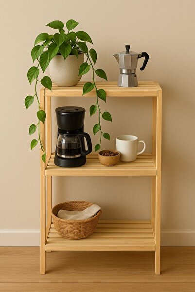 Doğa Design Çok Amaçlı 3 Katlı Ahşap Raf