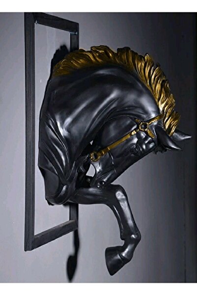 Hanlar Home Dekoratif Duvar At Kafası (48CMX28CM) Altın