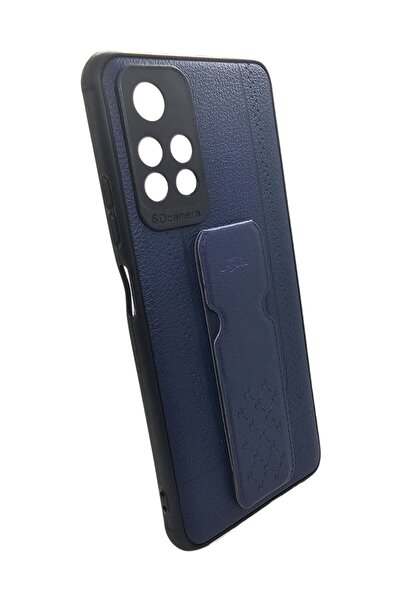 Generic Leather Back Cover With Holder For Xiaomi Poco M4 Pro - Dark Blue