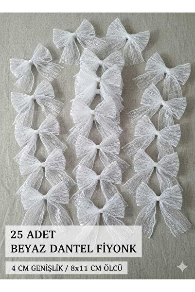 serap çiçekçilik 25 Adet Beyaz Dantel Fiyonk Kurdele Saten Kurdele Fiyonk.