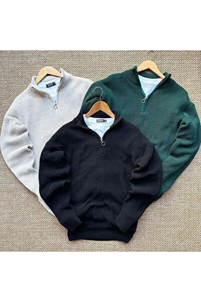 Pinem حزمة من قماش مجدّل سترة تريكو مخططة للرجال بسحاب نصفي