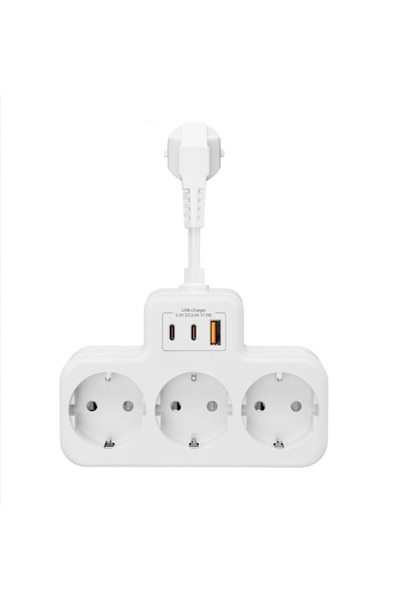 ROSE TEKNOLOJİ 3 PRİZ 1 USB 2 TYPE-C GİRİŞLİ AKIM KORUMALI DUVAR TİPİ PRİZ