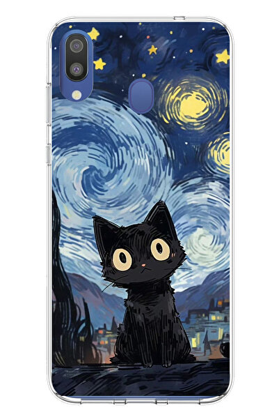 TechTree حافظة سيليكون متوافقة مع هاتف سامسونج جالاكسي M20 بتصميم قطة منتصف ا...