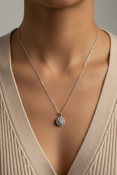 Modacaprea قلادة فولاذية دوارة 45 سم |   قلادة نسائية من الفولاذ بلون فضي لا ...