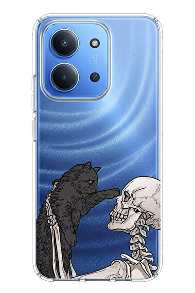 TechTree حافظة سيليكون متوافقة مع Redmi 15C بتصميم هيكل عظمي وتصميم قطة سوداء...