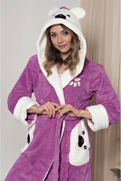 BlackWay Kadın Kapüşonlu Mini Pelüş Sabahlık/ Bornoz