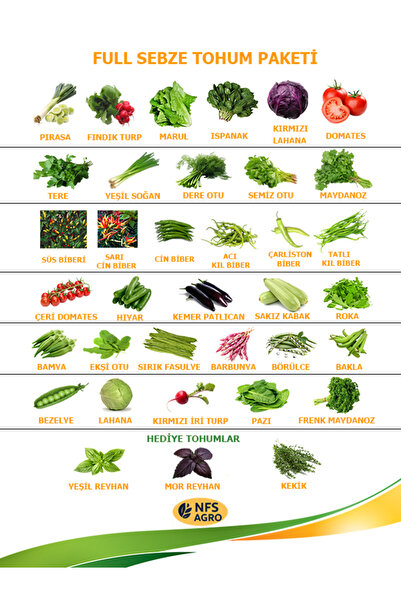 NFS AGRO SEBZE TOHUMU - FULL SEBZE TOHUM PAKETİ - 36 çeşit tohum