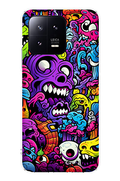 TechTree حافظة سيليكون متوافقة مع هاتف Xiaomi Mi 13 Psychadelic Colorful Mons...
