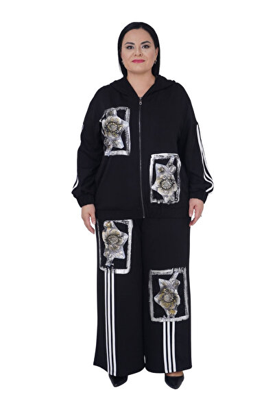 Generic Brand Women's Extra Large Hooded Viscose Zippered Top and Bottom Set