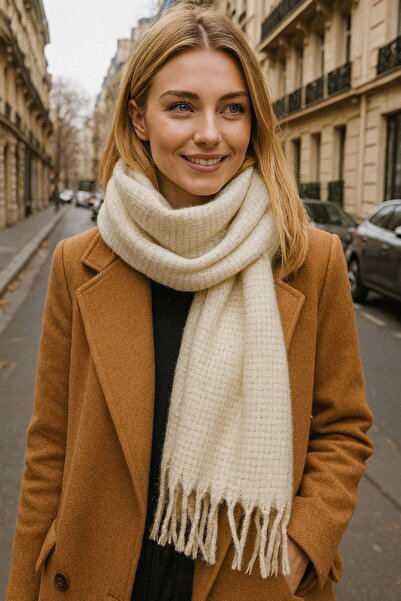 BALIENTE Ecru Glitter Puff Thick Women's Shawl 45X180 cm