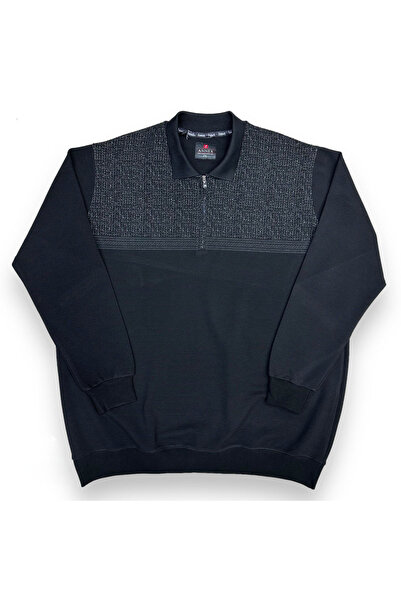 ANNEX Plus Size Men's Collared Zippered Cotton Sweater Loose Fit