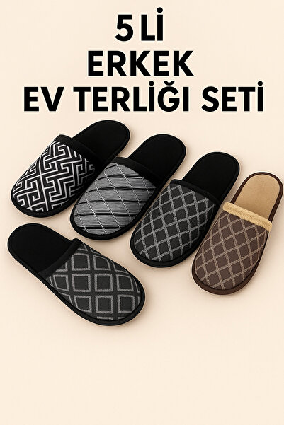ALB TERLİK AYAKKABI SAN. TİC. LTD. ŞTİ. Men's 5-Piece Winter House Slipper Set - Non-Slip Sole, Warm and Comfortable, Dowry Slippers, Groom Slippers