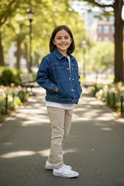 ASL GOLF CLUB Unisex Children's Cotton Long Sleeve Pocket Detailed Denim Jacket