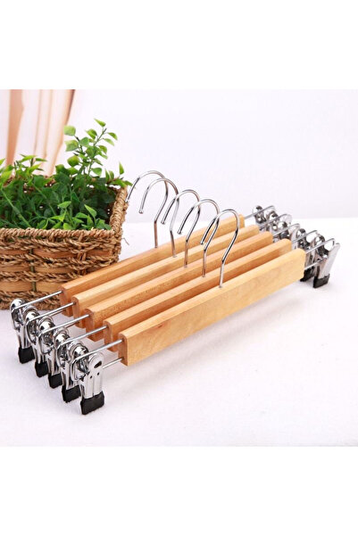 Askı Sepeti 12 adet ahşap pantolon askısı mandallı etek askısı elbise askısı