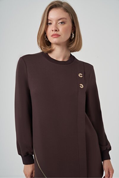 Nuss 1024 Asymmetrical Zipper Detailed Tunic Pants Set