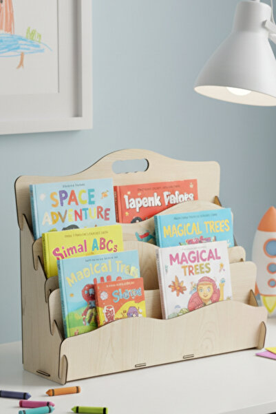 Simux Carry Montessori 4 Raflı Dalgalı Ahşap Mini Kitaplık – Çocuk Odası Kita...