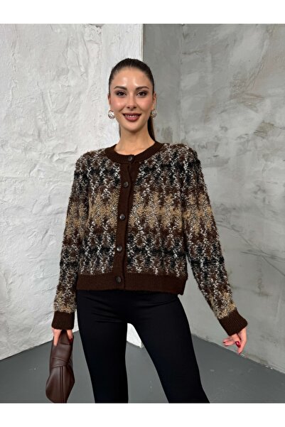 Elif Özbey Butik Brown Ethnic Patterned Cardigan