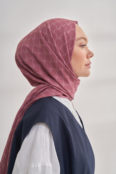 ARMANDA Zincir desenli Cotton Monogram Şal - Gül Kurusu