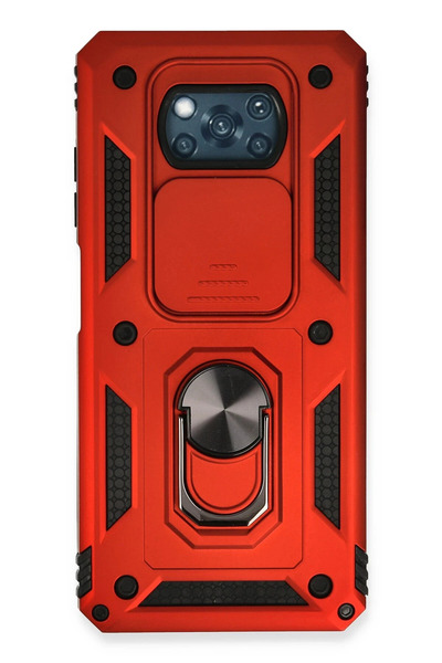 NewFace حافظة LVSQVR Xiaomi Pocophone X3 من السيليكون مع حلقة عدسة (230522) - أحمر