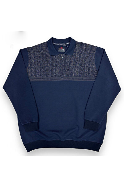 ANNEX Plus Size Men's Collared Zippered Cotton Sweater Loose Fit