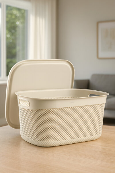 Melkan Home Multi-Purpose 9 Liter Storage Basket with Lid – Basket with Lid, Durable, Modern Design 33X24,2X16,5 cm