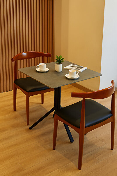 MARIA HOMES Square Café Table – 70×70 cm Gray Top with Black Metal Legs for Indoor & Outdoor Use