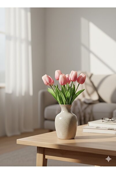 ttvagon Çiçek Pembe Islak Lale 10Adet 27 Cm-Yapay Çiçek