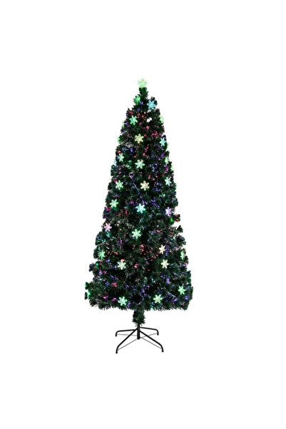 ELITECOMMERCEMARKET Brad de Crăciun artificial 210cm fibră optică și fulgi de zăpadă, conuri cu vârf stea, înălțime