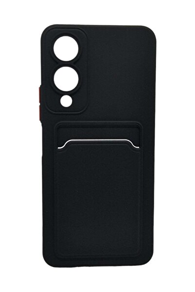 Generic Hard Silicone Back Cover With Card Pocket For Vivo Y17s - Black