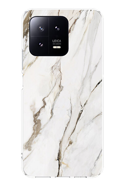 TechTree حافظة سيليكون متوافقة مع هاتف Xiaomi Mi 13 باللون الأبيض الرخامي مطبوع