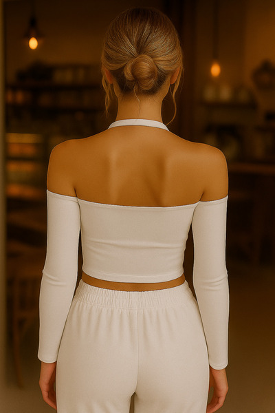 Olyssia White Diver Fabric Halter Neck Women's Bustier – Bodycon Stretchy Stylish and Trendy Design