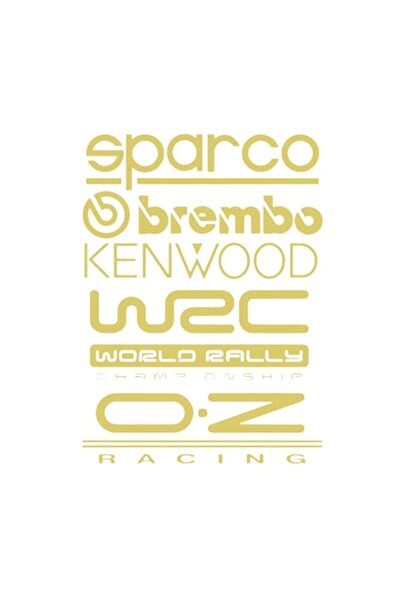 OEM Set 5 stickere auto, culoare auriu, 30x22 cm, Sparco, Brembo, Kenwood, WRC OZ
