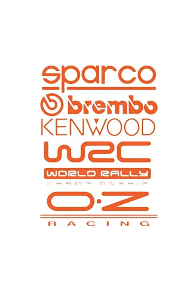 OEM Set of 5 car stickers, orange color, 30x22 cm, Sparco, Brembo, Kenwood, WRC, OZ