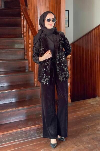 Moor طقم سترة وبنطلون مخملي 25W6006 أسود مخملي