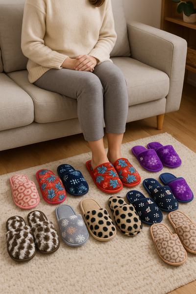 ALB TERLİK AYAKKABI SAN. TİC. LTD. ŞTİ. Women's 4-Piece Winter House Slipper Set - Non-Slip Sole, Warm and Comfortable, Dowry Slippers