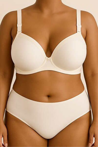 enmodaiçgiyim White Plus Size Cotton C Cup Shaping / Sculpting Bra – Unpadded, Wire Free, Soft Sponge