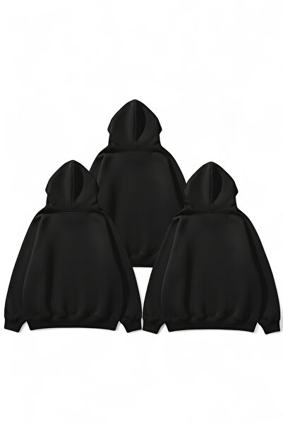 uyguntarz Unisex Black & Black & Black 3-Piece Straight Deal Pack 3 Thread O Oversized Sweatshirt