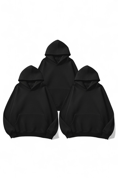 uyguntarz Unisex Black & Black & Black 3-Piece Straight Deal Pack 3 Thread O Oversized Sweatshirt