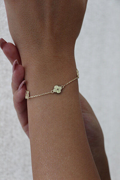 N GOLD Üçlü Yonca Zarif Altın Bileklik (17cm-18cm Ayarlanabilir Zincirli)