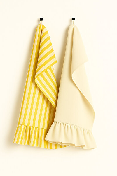 Mirilliahome طقم منشفتين مكشكشتين من الكتان المخطط للمطبخ