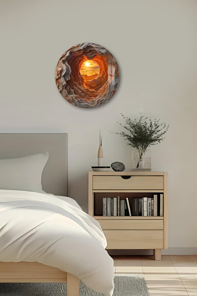 kutuTR 3D Görünümlü Temperli Cam Tablo – Mağara ve Gün Batımı Manzarası Duvar Süsü UV Baskı 33x33 cm-CDS046