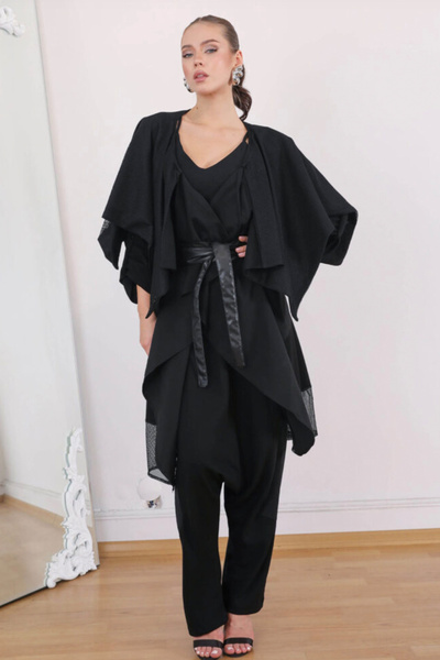 AYASOFYA OTANTIK Women's Black Mesh Detailed Shalwar Suit